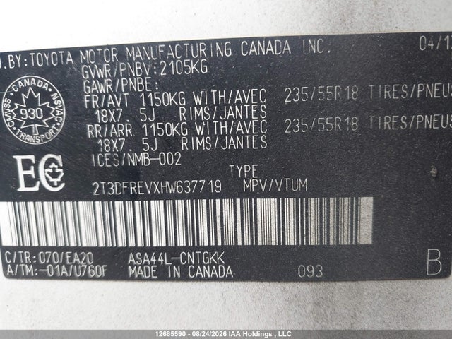 Toyota Rav4 Limited 2017 2T3DFREVXHW637719 Image 9
