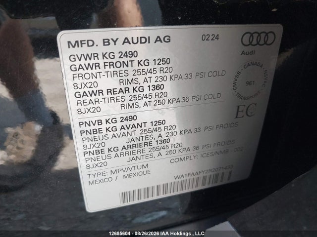 Продажа на аукционе авто 2024 Audi Q5 45 Technik, vin: WA1FAAFY2R2071433, номер лота: 12685604
