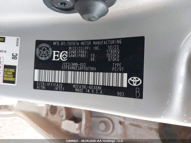 2024 Toyota Corolla L მანქანა იყიდება აუქციონზე, vin: 5YFB4MDE5RP097984, აუქციონის ნომერი: 12685621
