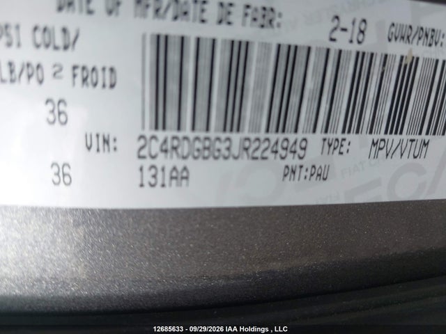 Продаж на аукціоні авто 2018 Dodge Grand Caravan Se, vin: 2C4RDGBG3JR224949, номер лоту: 12685633