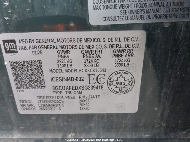 3GCUKFEDXSG239418 Chevrolet Silverado 1500
