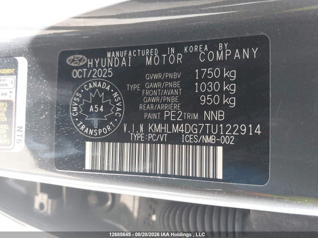 KMHLM4DG7TU122914 Hyundai Elantra Sel Sport