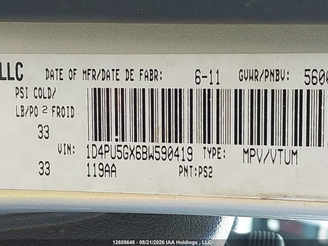 12685648 :رقم المزاد ، 1D4PU5GX6BW590419 vin ، 2011 Dodge Nitro Sxt مزاد بيع