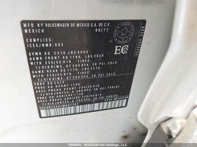 3VV4B7AX9JM007707 Volkswagen Tiguan Highline