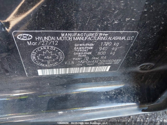 2013 Hyundai Elantra Gls/limited მანქანა იყიდება აუქციონზე, vin: 5NPDH4AE5DH160489, აუქციონის ნომერი: 12685656