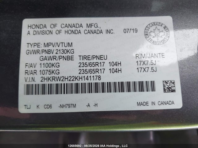 Honda CR-V LX 2019 2HKRW2H22KH141178 Image 9