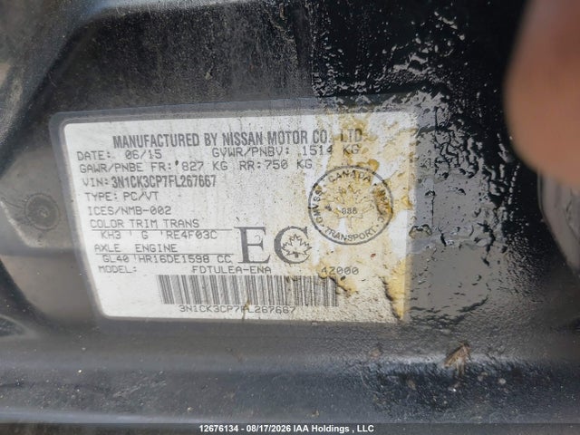 3N1CK3CP7FL267667 Nissan Micra S/sr/sv