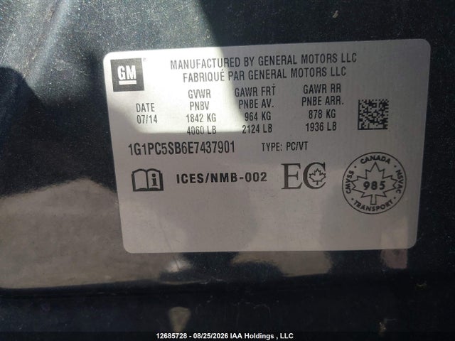 1G1PC5SB6E7437901 Chevrolet Cruze 1lt