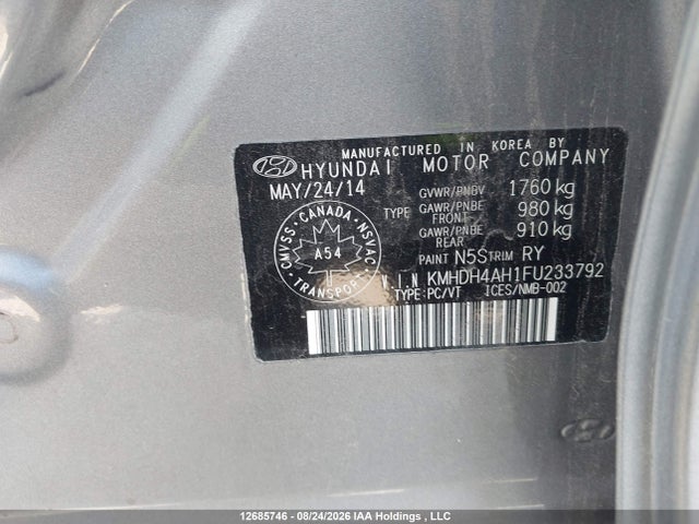 KMHDH4AH1FU233792 Hyundai Elantra Limited