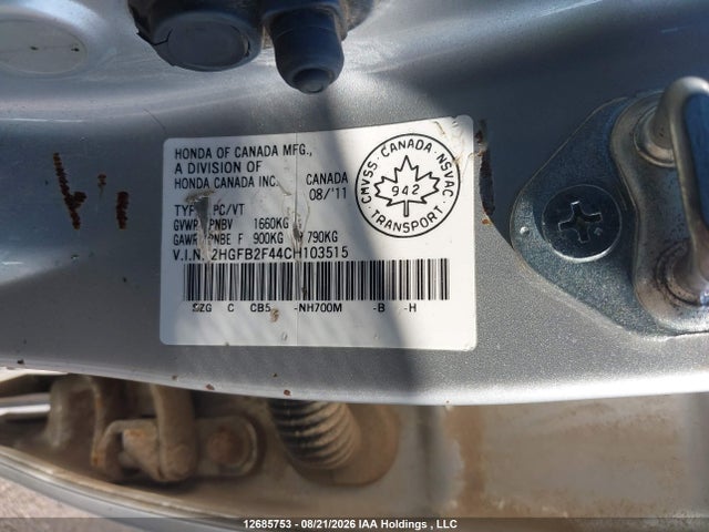 2012 Honda Civic Lx მანქანა იყიდება აუქციონზე, vin: 2HGFB2F44CH103515, აუქციონის ნომერი: 12685753