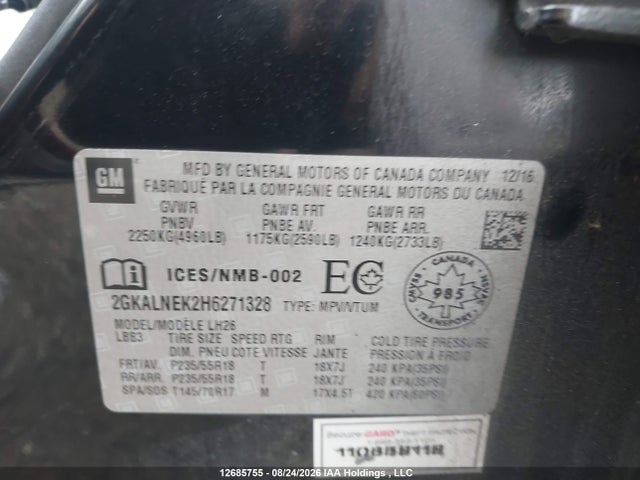 Продажа на аукционе авто 2017 Gmc Terrain Sle, vin: 2GKALNEK2H6271328, номер лота: 12685755