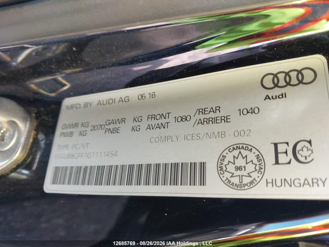 Продаж на аукціоні авто 2016 Audi A3 2.0t Komfort, vin: WAUB8GFF1G1111454, номер лоту: 12685769