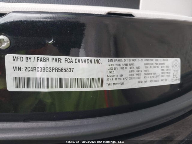 12685792 :رقم المزاد ، 2C4RC3BG3PR565837 vin ، 2023 Chrysler Pacifica Touring L مزاد بيع