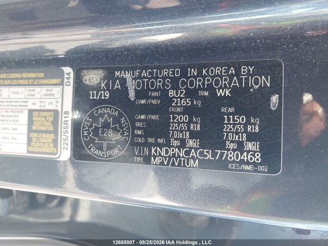 Продажа на аукционе авто 2020 Kia Sportage Ex/ex Premium/ex Premium S/ex S/ex Tech, vin: KNDPNCAC5L7780468, номер лота: 12685807