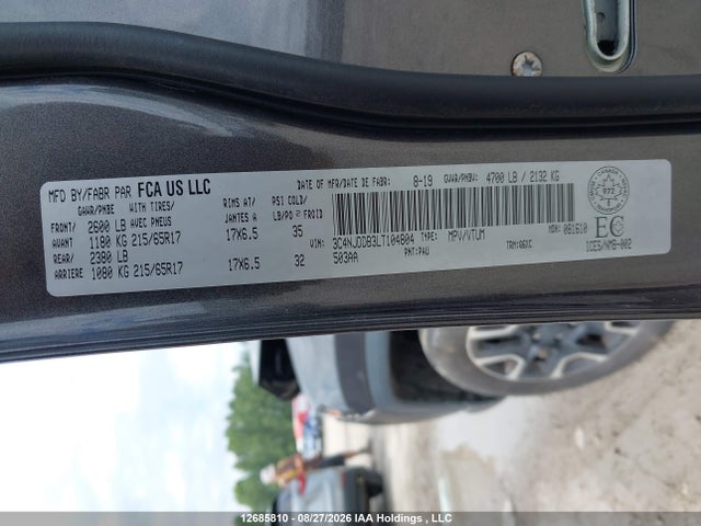Aukcja sprzedaży 2020 Jeep Compass Trailhawk, vin: 3C4NJDDB3LT104804, numer aukcji: 12685810