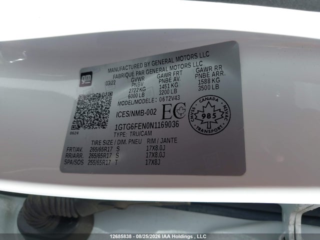 Продажа на аукционе авто 2022 Gmc Canyon At4 W/leather, vin: 1GTG6FEN0N1169036, номер лота: 12685838