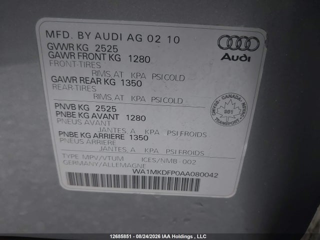Aukcja sprzedaży 2010 Audi Q5 3.2 Premium, vin: WA1MKDFP0AA080042, numer aukcji: 12685851