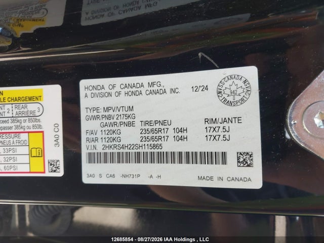 Продажа на аукционе авто 2025 Honda Cr-v Lx, vin: 2HKRS4H22SH115865, номер лота: 12685854