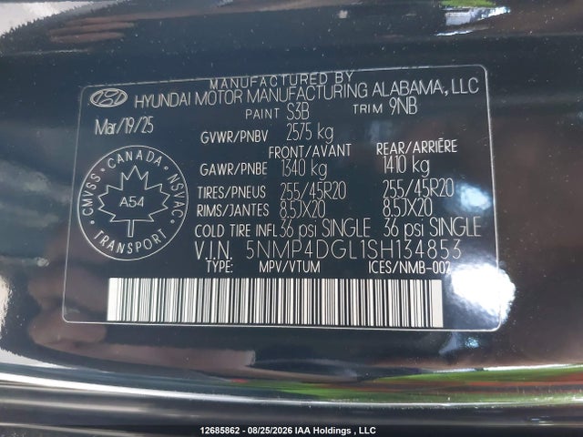 12685862 :رقم المزاد ، 5NMP4DGL1SH134853 vin ، 2025 Hyundai Santa Fe Luxury مزاد بيع