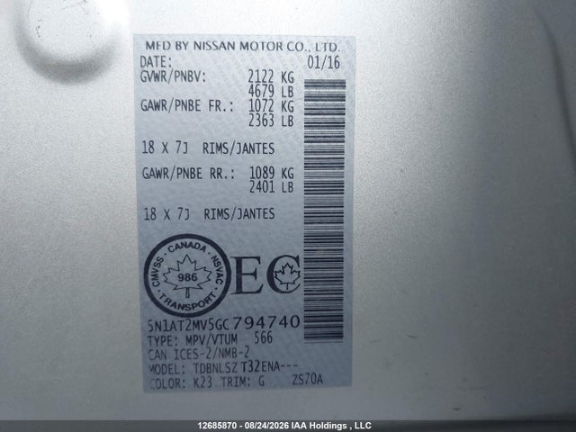 5N1AT2MV5GC794740 Nissan Rogue