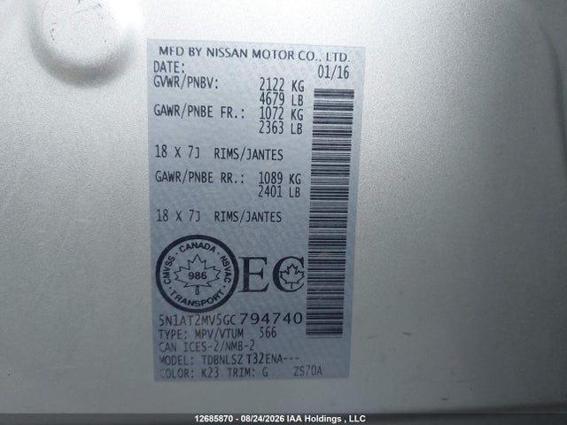 5N1AT2MV5GC794740 Nissan Rogue