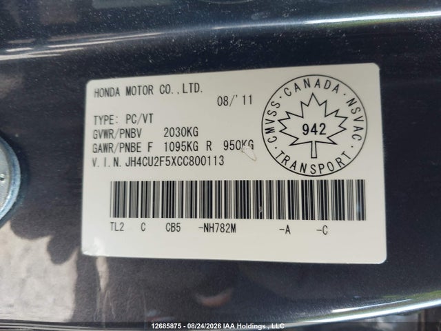 Aukcja sprzedaży 2012 Acura Tsx Premium, vin: JH4CU2F5XCC800113, numer aukcji: 12685875
