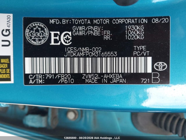Aukcja sprzedaży 2021 Toyota Prius Prime, vin: JTDKAMFP0M3165553, numer aukcji: 12685880