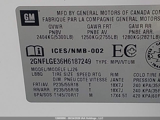2GNFLGE36H6187249 Chevrolet Equinox Premier