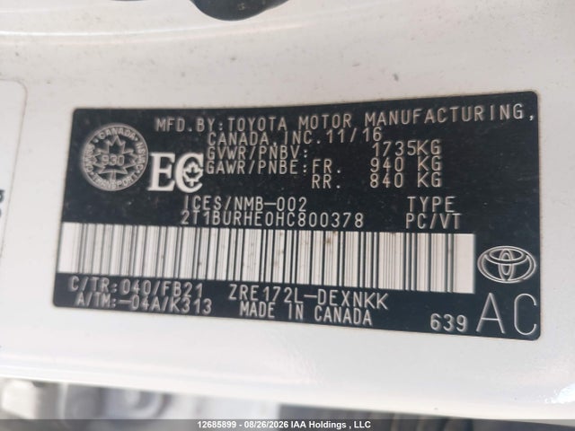 Продажа на аукционе авто 2017 Toyota Corolla Le, vin: 2T1BURHE0HC800378, номер лота: 12685899