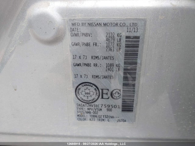 Nissan ROGUE SV 2014 5N1AT2MV3EC759501 Image 9