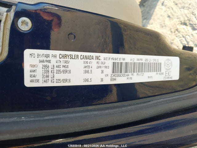 12685919 :رقم المزاد ، 2C4RDGBG6CR291404 vin ، 2012 Dodge Grand Caravan Se/sxt مزاد بيع