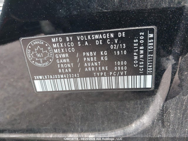 Продаж на аукціоні авто 2013 Volkswagen Jetta 2.5l Highline, vin: 3VWLX7AJXDM423242, номер лоту: 12681477