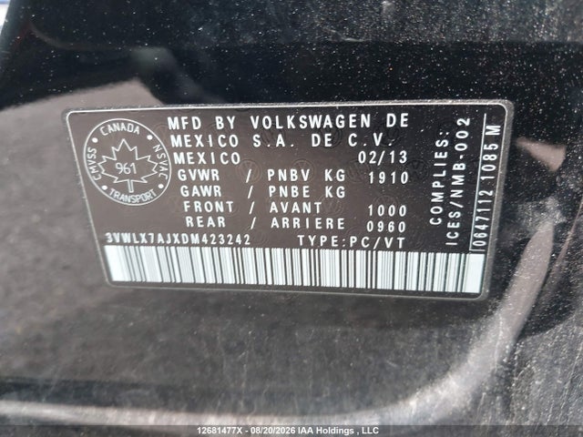 Продаж на аукціоні авто 2013 Volkswagen Jetta 2.5l Highline, vin: 3VWLX7AJXDM423242, номер лоту: 12681477