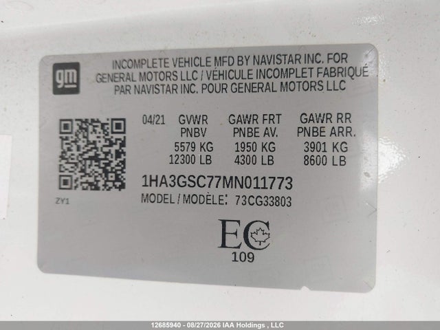 1HA3GSC77MN011773 Chevrolet Express Cutaway Work Van