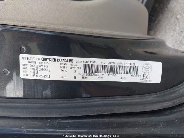 Aukcja sprzedaży 2012 Dodge Grand Caravan Se/sxt, vin: 2C4RDGBG6CR311232, numer aukcji: 12685943