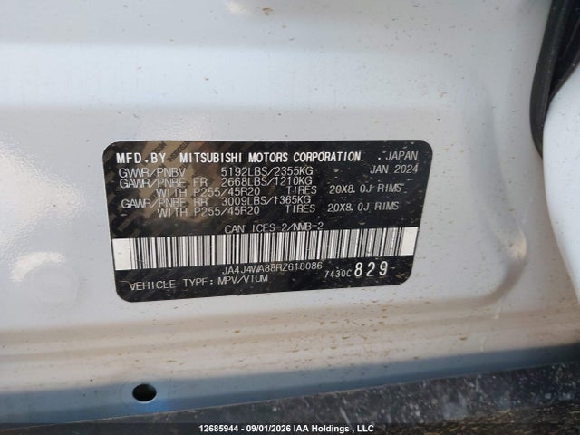 Aukcja sprzedaży 2024 Mitsubishi Outlander Gt/gt Noir/gt Premium, vin: JA4J4WA88RZ618086, numer aukcji: 12685944