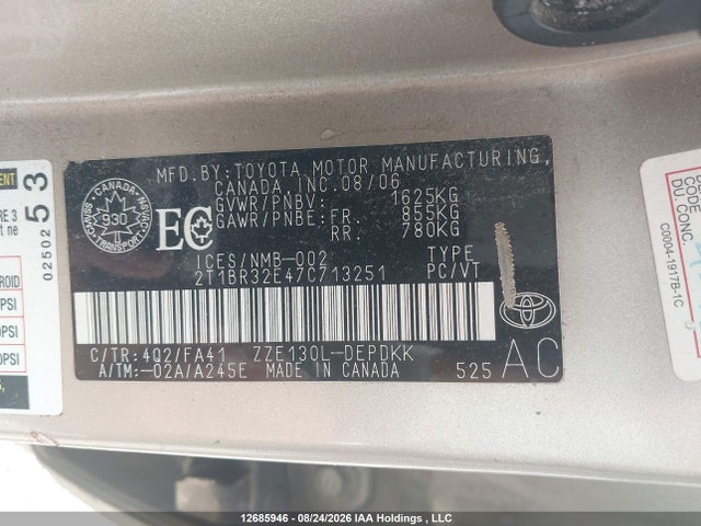 Aukcja sprzedaży 2007 Toyota Corolla Ce/le/s, vin: 2T1BR32E47C713251, numer aukcji: 12685946