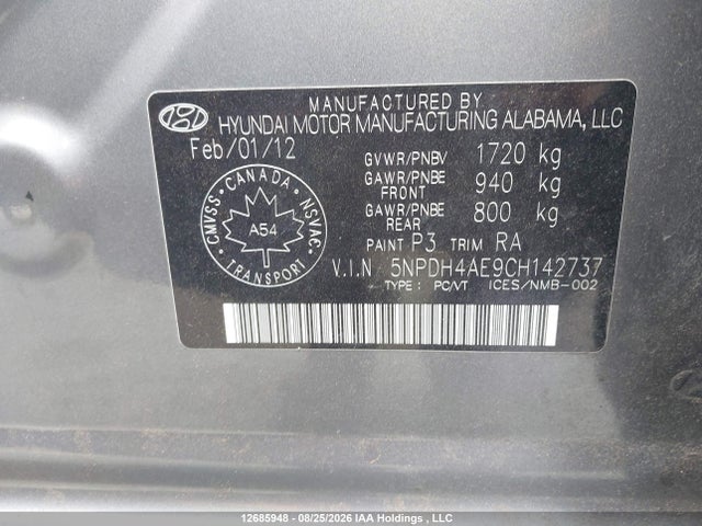 Продаж на аукціоні авто 2012 Hyundai Elantra Gls, vin: 5NPDH4AE9CH142737, номер лоту: 12685948