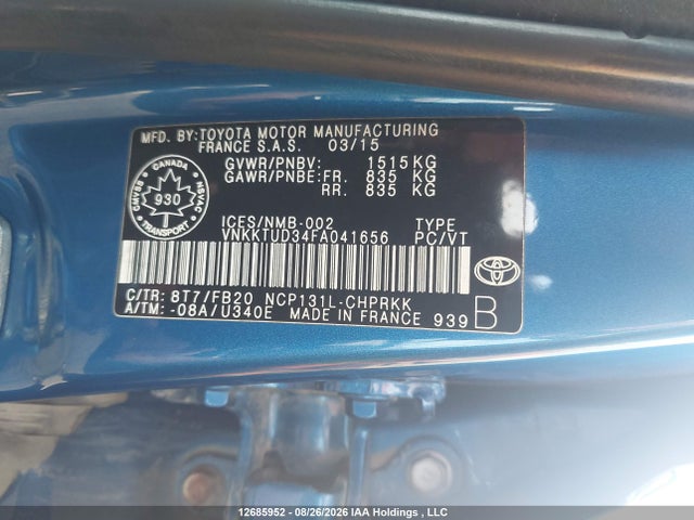VNKKTUD34FA041656 Toyota YARIS LE
