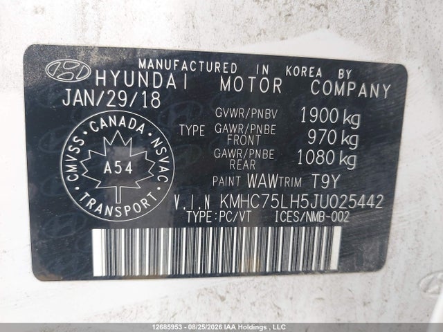 Продаж на аукціоні авто 2018 Hyundai Ioniq Ev Se, vin: KMHC75LH5JU025442, номер лоту: 12685953