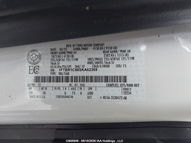 Ford Transit T-250 2025 1FTBR1C88SKA62369 Image 9