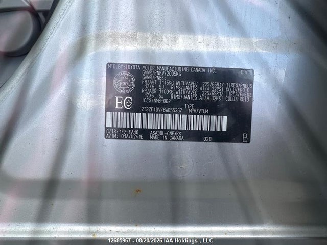2011 Toyota Rav4 მანქანა იყიდება აუქციონზე, vin: 2T3ZF4DV7BW055367, აუქციონის ნომერი: 12685967