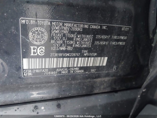Aukcja sprzedaży 2021 Toyota Rav4 Xle/xle Premium, vin: 2T3R1RFV5MC228767, numer aukcji: 12685970