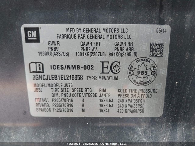 Продаж на аукціоні авто 2014 Chevrolet Trax, vin: 3GNCJLEB1EL215958, номер лоту: 12685974