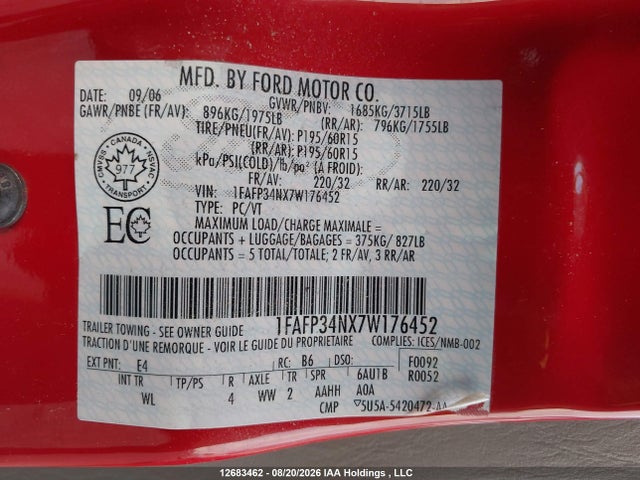 Aukcja sprzedaży 2007 Ford Focus S/se/ses, vin: 1FAFP34NX7W176452, numer aukcji: 12683462