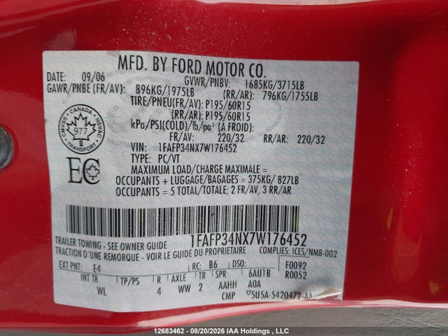 Aukcja sprzedaży 2007 Ford Focus S/se/ses, vin: 1FAFP34NX7W176452, numer aukcji: 12683462