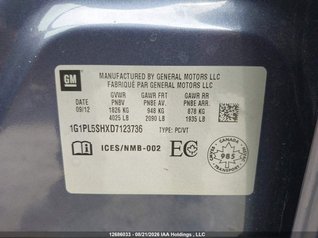 Продаж на аукціоні авто 2013 Chevrolet Cruze, vin: 1G1PL5SHXD7123736, номер лоту: 12686033