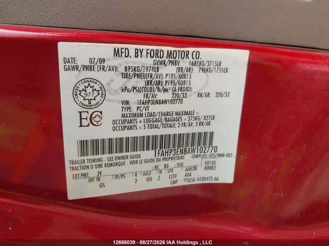 12686039 :رقم المزاد ، 1FAHP3EN8AW102770 vin ، 2010 Ford Focus S مزاد بيع