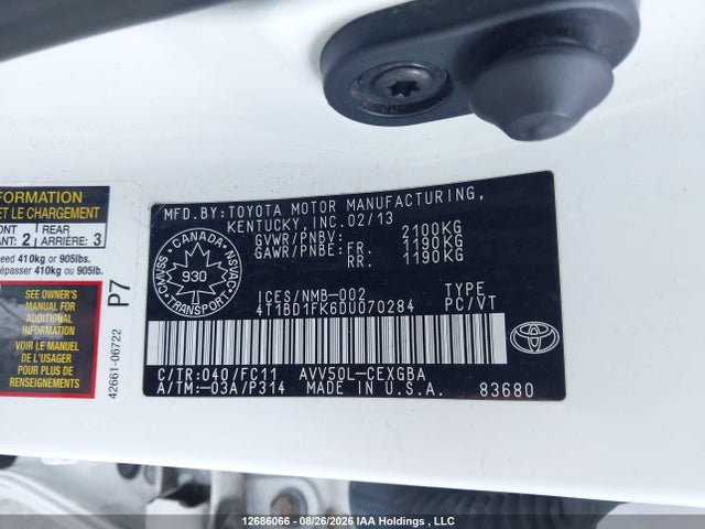 Продаж на аукціоні авто 2013 Toyota Camry Hybrid Xle, vin: 4T1BD1FK6DU070284, номер лоту: 12686066