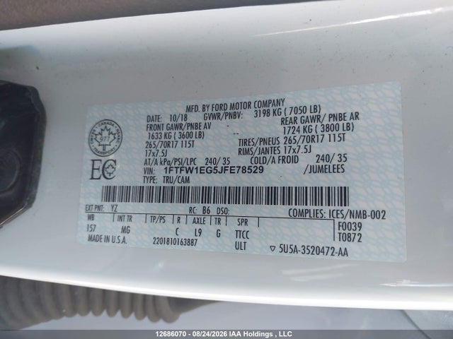 1FTFW1EG5JFE78529 Ford F150 Supercrew